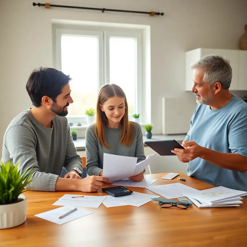 Nederlands gezin dat samen aan de keukentafel hun maandelijkse budget bespreekt