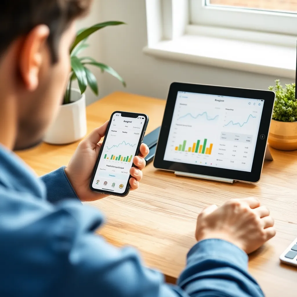 Persoon analyseert financiële documenten en bankafschriften