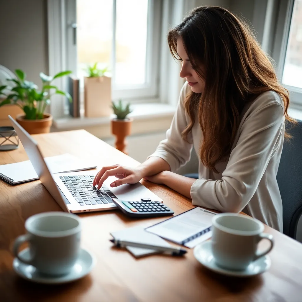 Persoon die een budget plant op laptop met koffie