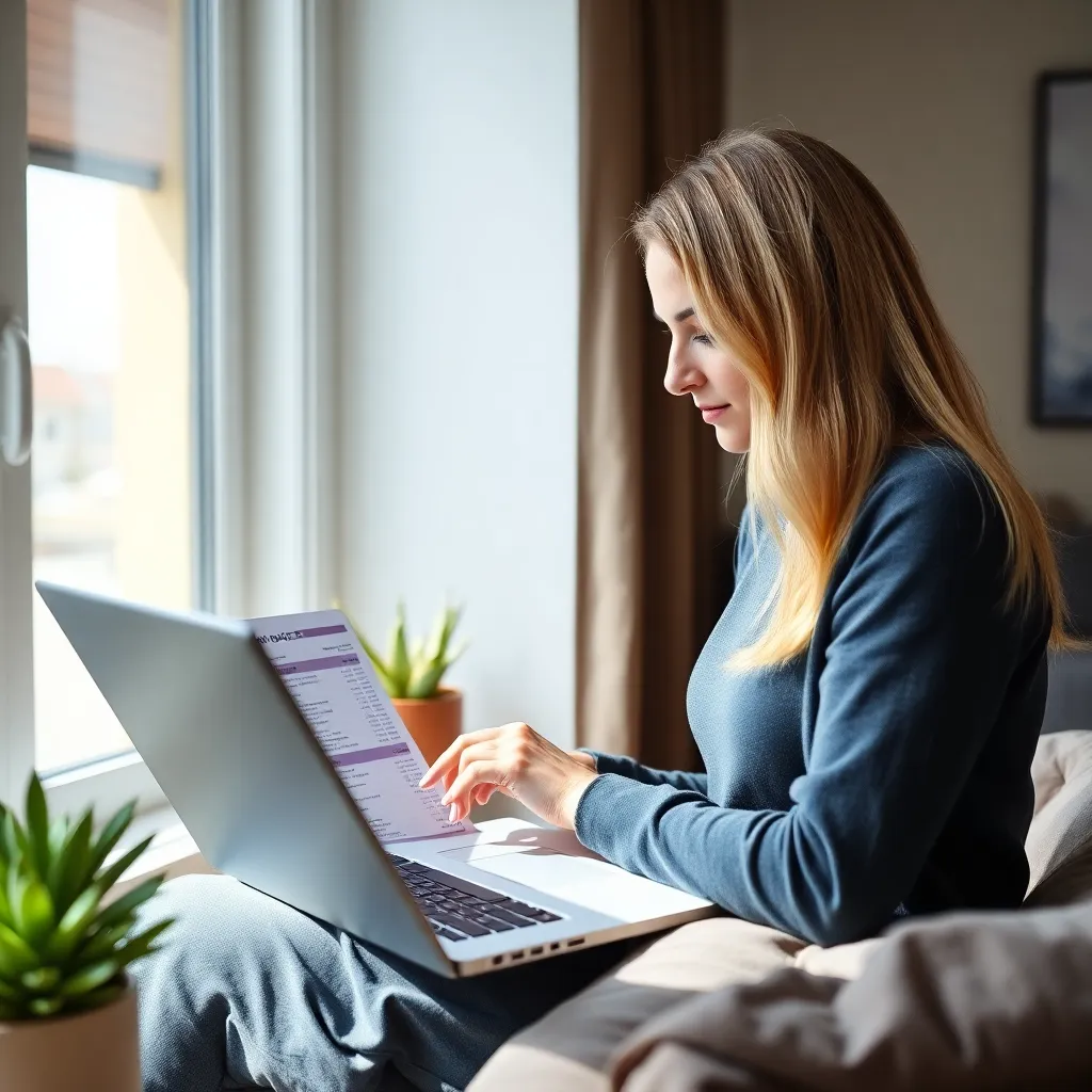 Jonge Nederlandse professional die budgetteert op laptop